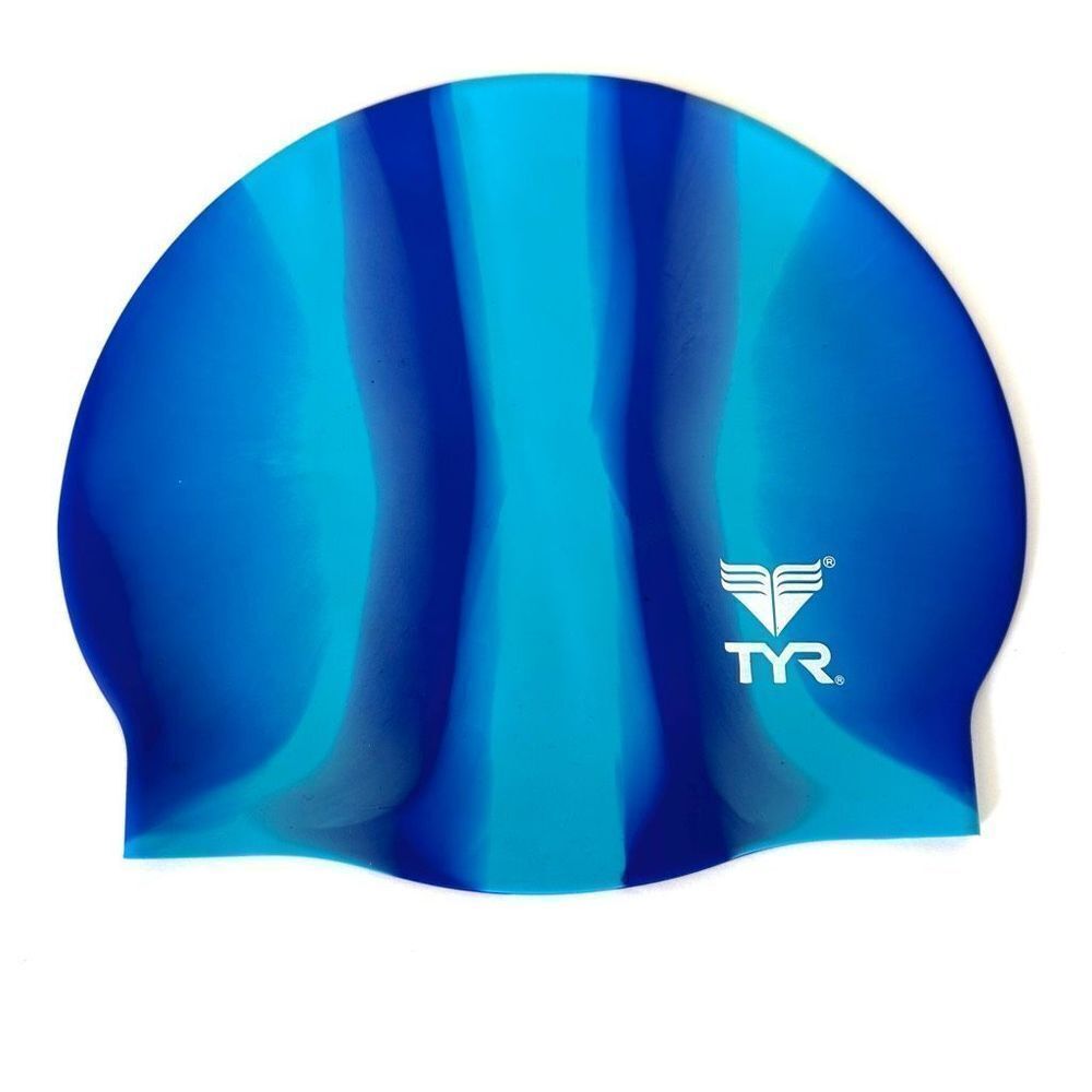 TYR blue silicone swim cap